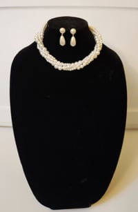 Image 2 of Multilayer Twisted Rope Pearl set w/ Teardrop Earrings 