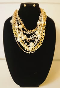 Image 1 of Multilayer Twisted Pearl/Silver Necklace Set (Gold or Silver)
