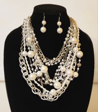 Image 2 of Multilayer Twisted Pearl/Silver Necklace Set (Gold or Silver)