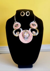 Image 1 of Pink/Silver Abstract Necklace Set