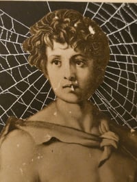 Image 3 of "John the Baptist" antique page with preserved spider web