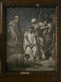 Image 1 of STATEMENT - JESUS - 1800's bible page and preserved web in antique frame