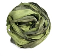 Image 2 of 10YD. AVOCADO HAND DYED SARI SILK RIBBON BY COLOR KISSED SILK