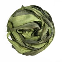 Image 3 of 10YD. AVOCADO HAND DYED SARI SILK RIBBON BY COLOR KISSED SILK