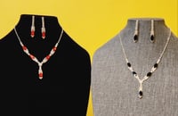 Image 2 of Tear Drop Necklace W/ Dangle Earring Set (Red Or Black Jewels)