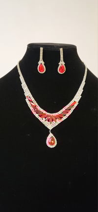 Image 2 of Red/Bling Ascher Collar Necklace Set
