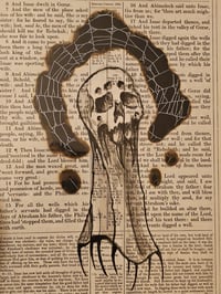 Image 2 of "Skull Spider" original art on a 1800's bible page with preserved spider web - B