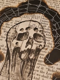Image 3 of "Skull Spider" original art on a 1800's bible page with preserved spider web - B