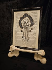 Image 5 of "Skull Spider" original art on a 1800's bible page with preserved spider web - B