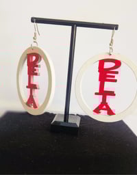 Image 2 of Red and White Delta Bamboo Earrings 