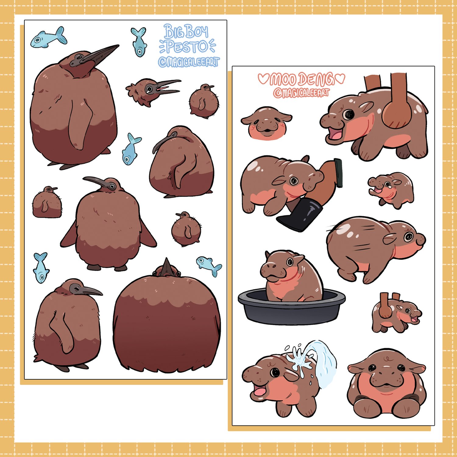 Image of Moo Deng & Pesto Vinyl Sticker Sheets