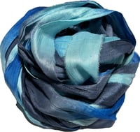 Image 1 of 10YD.  DARK WATERS  HAND DYED SARI SILK RIBBON BY COLOR KISSED SILK