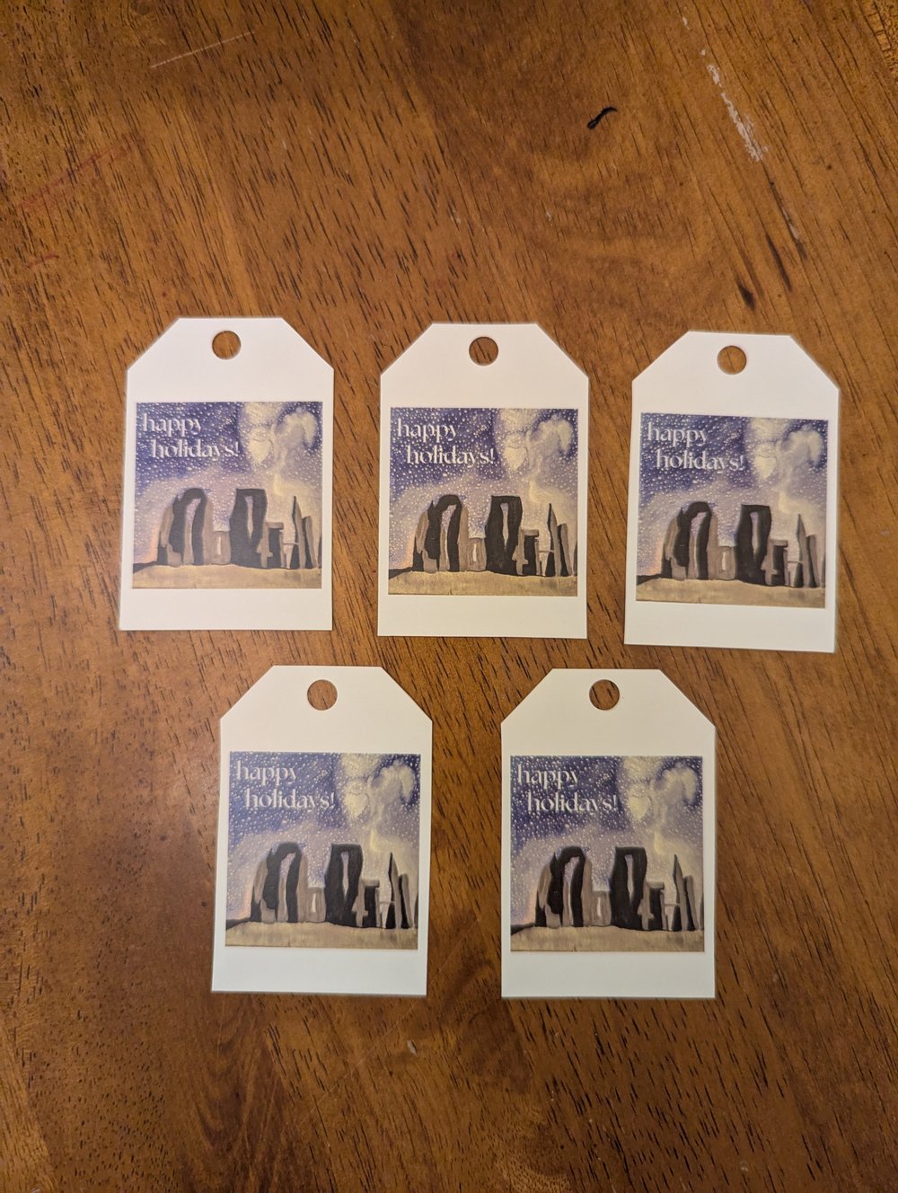 happy holidays! Stonehenge painting gift tags (set of 5)