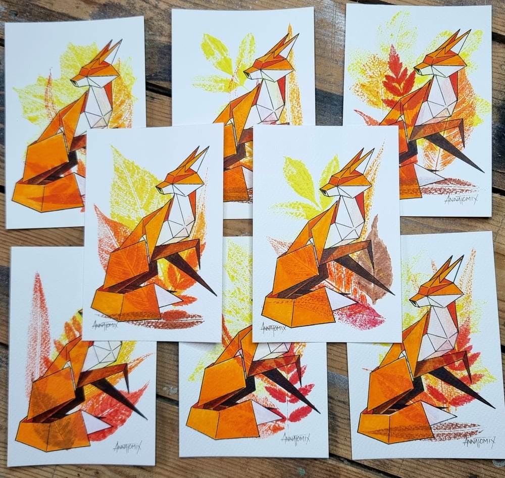 Image of "Autumn" hand finished block and leaf print