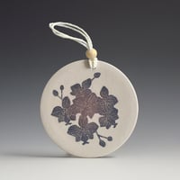 Image 1 of Orchid beaded sgraffito ceramic wall hanging