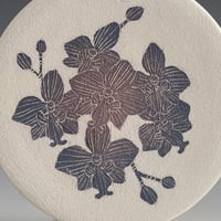 Image 2 of Orchid beaded sgraffito ceramic wall hanging
