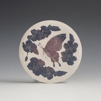 Image 1 of Butterfly & Hibiscus sgraffito ceramic wall hanging