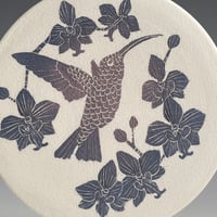 Image 2 of Hummingbird & Orchid sgraffito ceramic wall hanging