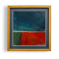 Study in Blue and Red - Original Painting on Distressed Paper, Framed