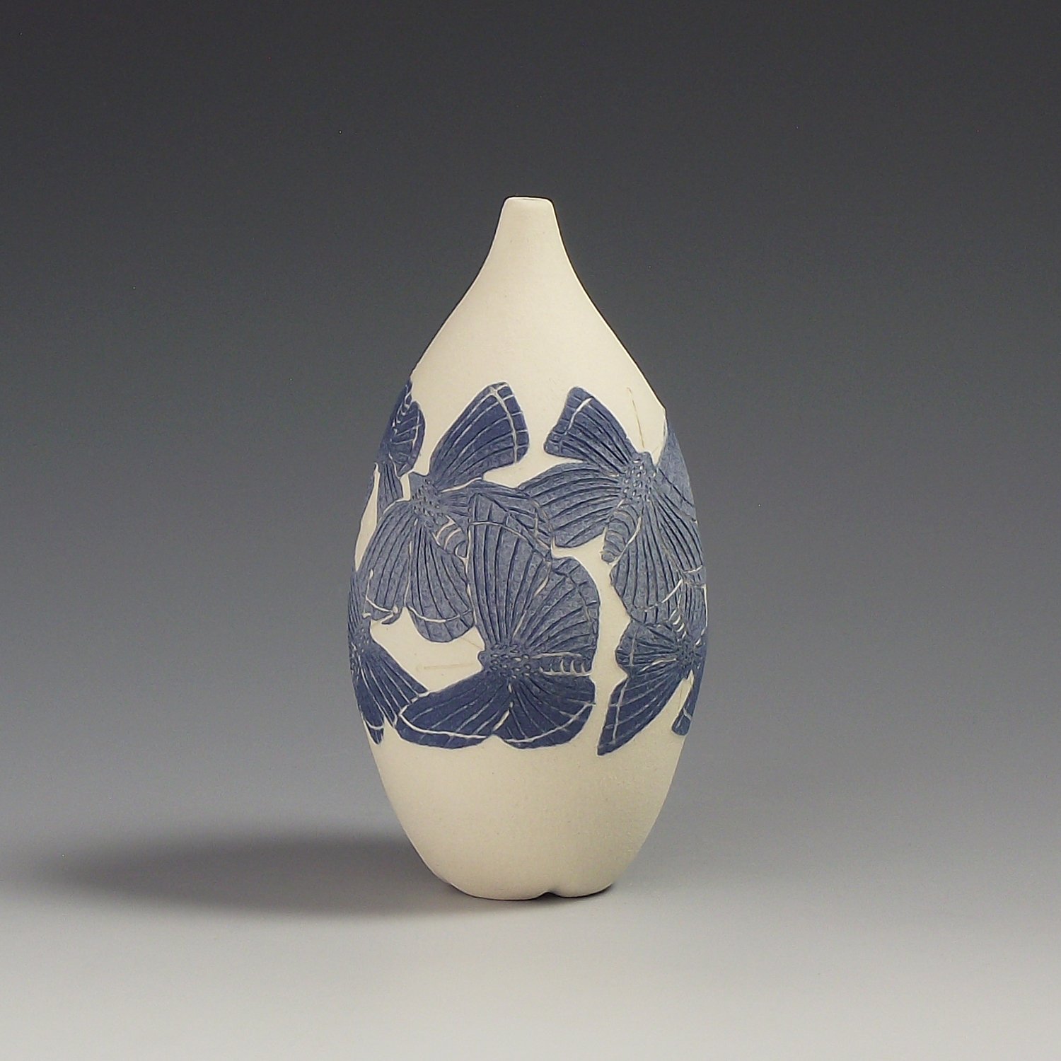 Image of Blue flutter butterflies sgraffito vessel