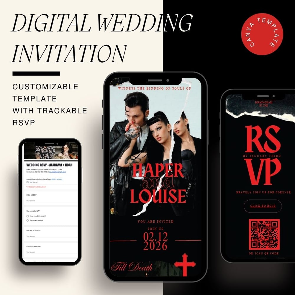 Image of Gothic Digital Wedding Invite with Trackable RSVP