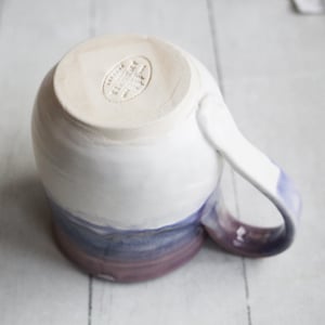 Image of Purple and White Pottery Mug with Dripping Glaze, 14 Ounce Ceramic Mug, Made in USA