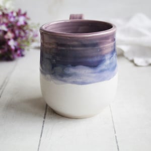 Image of Purple and White Pottery Mug with Dripping Glaze, 14 Ounce Ceramic Mug, Made in USA