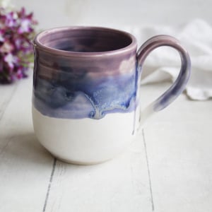 Image of Purple and White Pottery Mug with Dripping Glaze, 14 Ounce Ceramic Mug, Made in USA