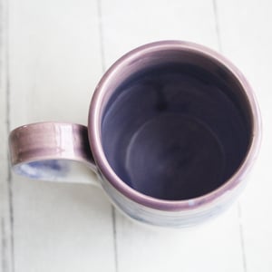 Image of Purple and White Pottery Mug with Dripping Glaze, 14 Ounce Ceramic Mug, Made in USA