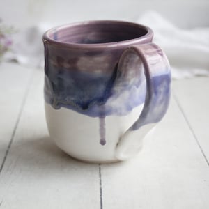 Image of Purple and White Pottery Mug with Dripping Glaze, 14 Ounce Ceramic Mug, Made in USA