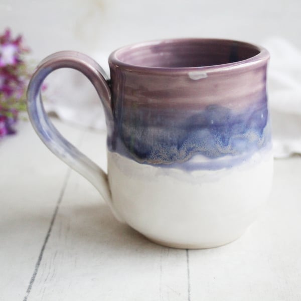 Image of Purple and White Pottery Mug with Dripping Glaze, 14 Ounce Ceramic Mug, Made in USA