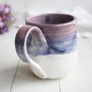 Image of Purple and White Pottery Mug with Dripping Glaze, 14 Ounce Ceramic Mug, Made in USA