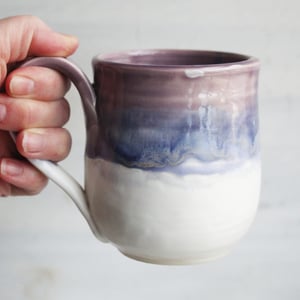 Image of Purple and White Pottery Mug with Dripping Glaze, 14 Ounce Ceramic Mug, Made in USA