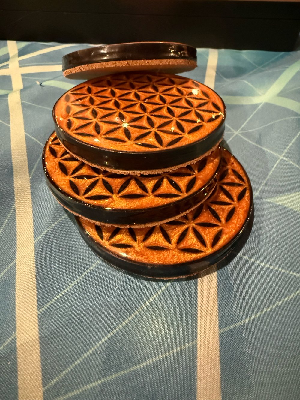 Image of Gold and Black Flower of Life Coasters | Resin Art | Sacred Geometry | Drink Coasters