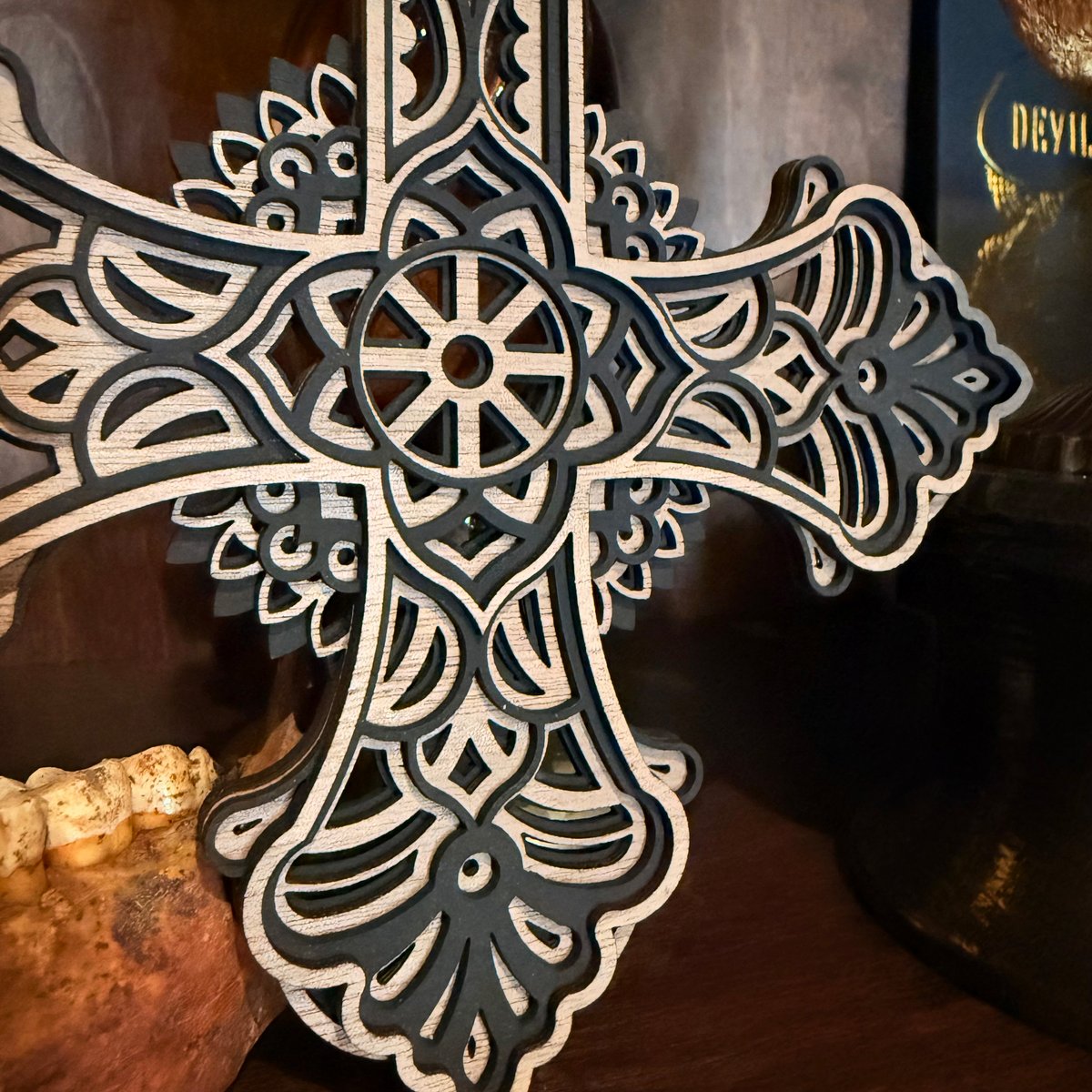 Layered Wooden Inverted Cross