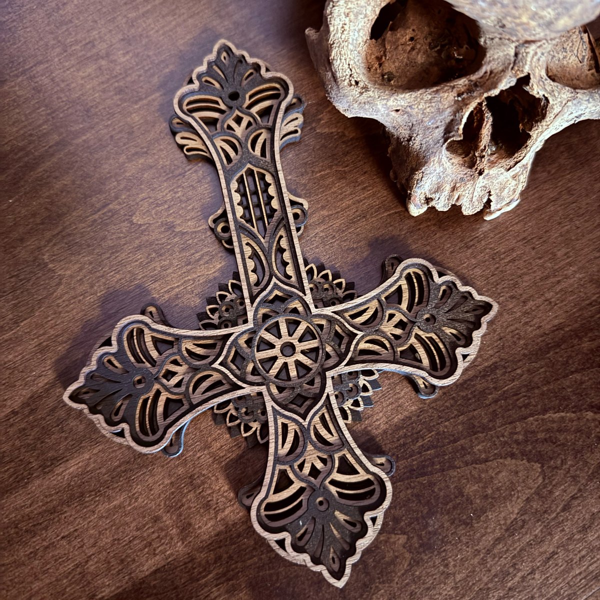 Layered Wooden Inverted Cross