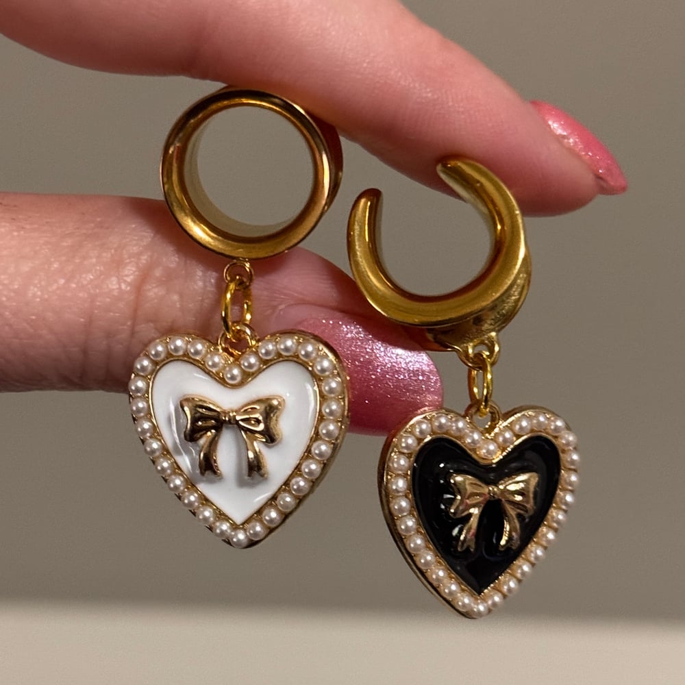 Image of Heart Bow Pearl Dangles (sizes 2g-2")