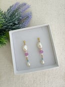 Image 4 of Pearl and Gem Column Drop Earrings