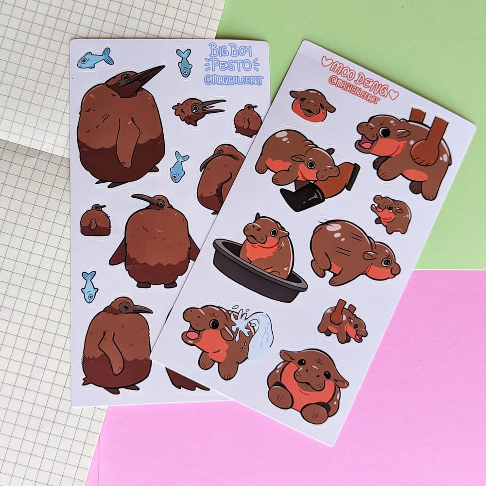 Image of Moo Deng & Pesto Vinyl Sticker Sheets