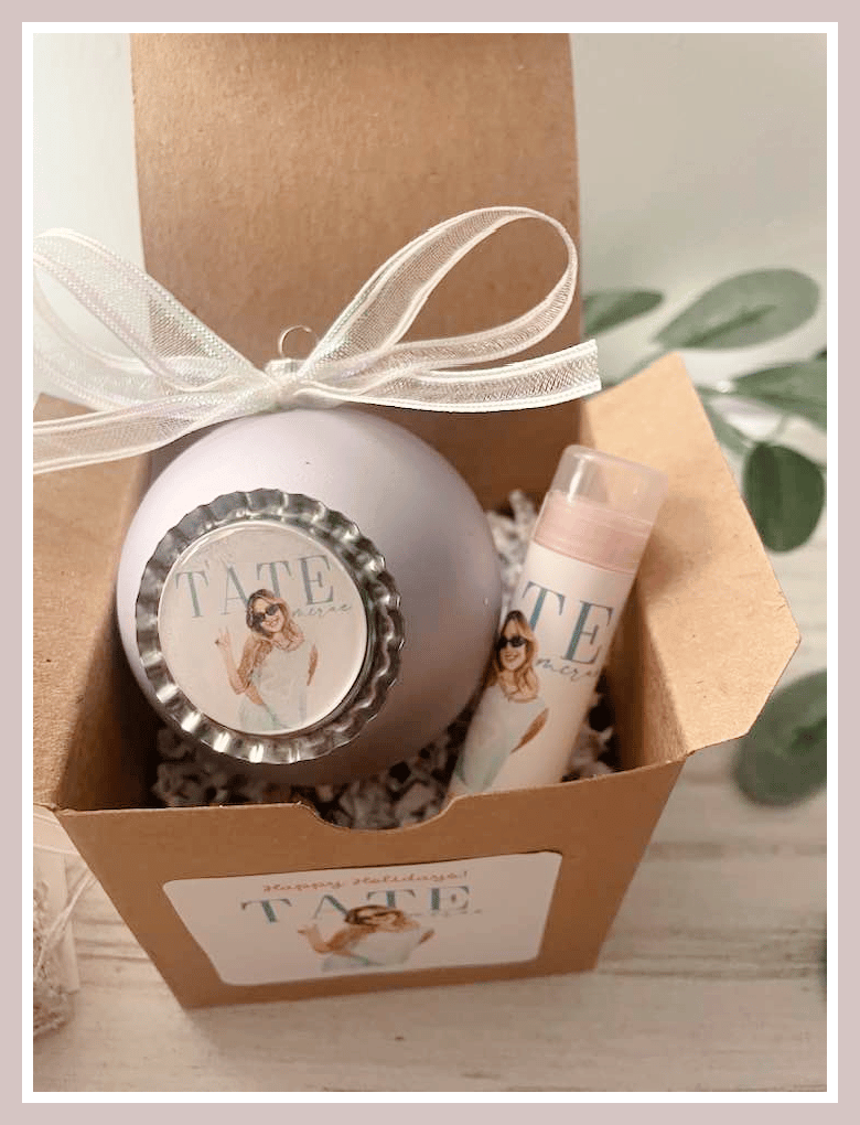 Image of Tate McRae Inspired Handmade Ornament & Organic Lip Balm Holiday Gift Set
