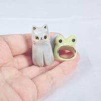 Image 5 of Grey cat with frog hat ceramic figurine (slightly discount)