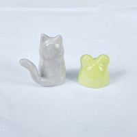 Image 4 of Grey cat with frog hat ceramic figurine (slightly discount)