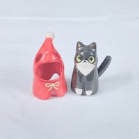 Image 4 of Santa coat tuxedo cat ceramic figurine