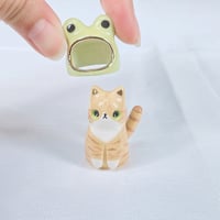 Image 3 of Orange cat with frog hat ceramic figurine