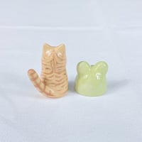 Image 5 of Orange cat with frog hat ceramic figurine