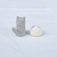 Image 4 of Glow in Dark Gray cat with skull mask ceramic figurine 