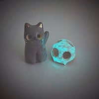 Image 7 of Glow in Dark Gray cat with skull mask ceramic figurine 