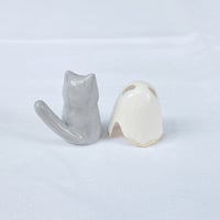 Image 5 of Glow in dark gray cat with ghost mask ceramic figurine