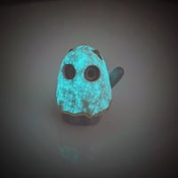 Image 6 of Glow in dark gray cat with ghost mask ceramic figurine