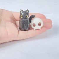 Image 4 of Glow in dark black kitty with skull mask ceramic figurine